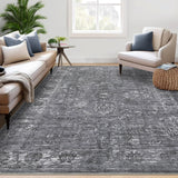 Garvee 9x12 Living Room Area Rug Washable Rug Vintage Distressed Largee Bedroom Rug Indoor Non-Slip Stain Resistant Dining Room Throw Floor Carpet Traditional Boho Accent Rug for Home Office, Grey - Gray