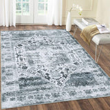 Garvee Area Rug 6x9 Grey Vintage Distressed Area Rugs Machine Washable Rug Indoor Floor Cover Carpet Rug Soft Velvet Mat Foldable Accent Rug for Living Room Bedroom Dining Room, 6' x 9', Grey - Gray