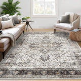 Garvee Living Room Rug 5x7 Washable Vintage Rug Rustic Modern Farmhouse Style Non Slip Brown - Brown