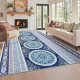 Garvee 5x7 Vintage Boho Living Room Rugs Washable Area Rug Traditional Stain Resistant Throw Carpet With Non-Slip Backing Floor Cover For Bedroom Dining Room Office,Blue - Indigo