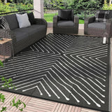 Garvee 8' x 10' Waterproof Reversible Outdoor Rug – Black & White Striped Plastic Straw Patio Mat – Durable, Collapsible, Easy Clean – For RV, Deck, Backyard, Camping, Picnic - Striped|Black & White