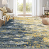 Garvee Washable Rug 9x12 Area Rug for Living Room, Non Slip Abstract Rug for Bedroom, Ultra Soft Area Rug, Low Pile Soft Contemporary Indoor Floor Carpet Cover, Yellow/Blue - Yellow/Blue
