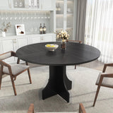 Garvee Round Dining Table 120cm Adjustable Metal Legs MDF Wood Storage Shelf Modern Farmhouse Style Kitchen Small Apartment - Noir
