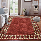 Garvee Bordered Red 9x12 Modern Bordered Area Rug, Machine Washable Maroon Carpet, Stain-Resistant Non-Slip Minimalist Rug for Living Room and Bedroom Decor - Rust Red