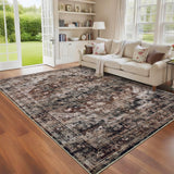 Garvee 4x6 Washable Vintage Living Room Area Rug Brown Non-Slip Low Pile Stain Resistant - Brown