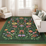 Garvee Washable Rug 8x10 Area Rug Floral Vintage Boho Non Slip Soft Forest Green for Living Room Bedroom Dining Room - Green