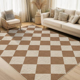 Garvee Modern Indoor Coffee Checkerboard 9x12 Soft Non-Shedding Floor Mat Washable Low Pile Non Slip Area Rug - Coffee-Checkerboard-2
