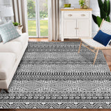 Garvee Boho distressed Washable Area Rug, Non-Slip Carpet, Stain-Resistant Non-Shedding Rug for Living Room, Bedroom, Dining Table, Home Decor - Black