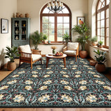 Garvee Large Area Rugs 9x12 Retro Green Floral Washable Soft Non Slip Backing Floor Mat for Living Room Bedroom Dining Room - Black Multi