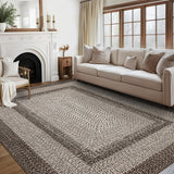 Garvee Bordered Camel 10x13 Area Rug Braided Printed for Living Room and Bedroom, Non-Slip Stain-Resistant Printed Rug,Machine Washable Large Carpet for Hallway, Kitchen - Camel