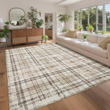 Garvee Washable 9x12 Tartan Plaid Rug Soft Faux Wool Non-Slip Rubber Backing Modern Beige for Living Room Nursery - Beige