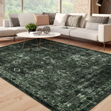Garvee Washable 10x13 Area Rugs Dark Green Vintage Floral Boho Non-Slip Foldable Carpet for Living Room Bedroom Dining Room Office - Dark Green
