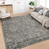 Garvee Washable Rug 9x12 Area Rug for Bedroom Vintage Living Room Rug Non Slip Large Rug Soft Non Shedding Throw Rugs Stain Resistant Carpet for Office Dining Room Nursery Greyish Brown 9'x12' - Grayish Brown