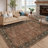 Garvee Floral Rugs 8x10 Washable Non Slip Area Rug for Living Room Bedroom Brown Low Pile Vintage Floral Design - Brown