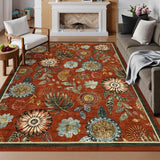 Garvee 4x6 Floral Washable Area Rug With Non-Slip Backing For Living Room Bedroom Dining Room 4x6ft Brick Red - Brick Red