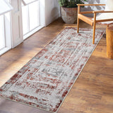 Garvee Runner Area Rug 2x6 Abstract Distressed Red/Grey Multi Print Non-Slip Washable Rug Bedroom Thin Rug Colorful Overdyed Mat Kitchen Rug Contemporary Carpet Living Room Area Rug - Red