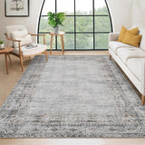 Garvee 8x10 Area Rug Washable Vintage Border Soft Boho Carpet for Bedroom Living Room Kitchen Grey - Gray