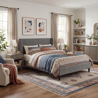 Garvee King Size Bed Frame with Wingback Headboard, Velvet Upholstered Platform Bed Frame with Sturdy Wooden Slats Support, No Box Spring Needed, Easy Assembly, Gray