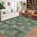 Garvee Sage Green 8x10 Area Rug Machine Washable Rug for Living Room Plaid Checkered Accent Rug Stain Resistant Non-Slip Modern Abstract Aesthetic Floor Cover Carpet Rug for Home Decor - Sage Green