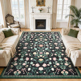 Garvee 8x10 Washable Area Rugs Soft Carpet Indoor Floral Non Slip Foldable Mats Black for Living Room Bedroom Dining Room Home Office - Black