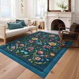 Garvee Large Washable Rugs Non Slip Floral Area Rug for Living Room Bedroom 10x13 Blue - Teal