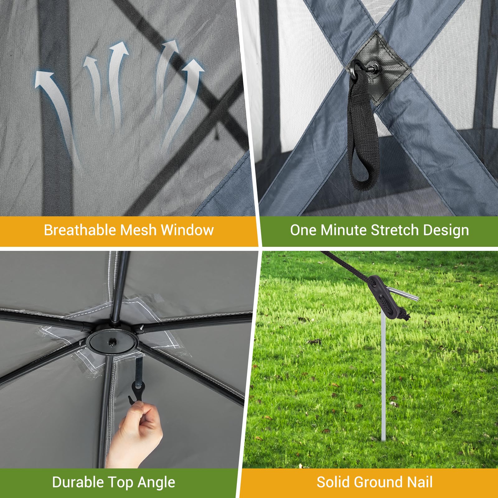 Garvee Pop Up Gazebo,10 X 10 Ft Portable Outdoor Camping Pop Up Canopy Screen Tent with Mosquito Netting Gazebo,Waterproof 6 Sidewalls,Ground Stakes,Carry Bag for Lawn, Garden, Backyard(Gray)