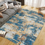 Garvee Area Rug Washable Non-Shedding Abstract Soft Non-Slip Rug for Living Room Dining Room Indoor Playroom 8x10Ft Golden Blue - Golden Blue