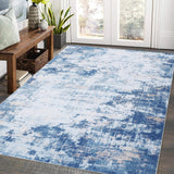 Garvee 8x10 Area Rug Modern Abstract Machine Washable Area Rug for Living Room Bedroom Contemporary Non-Slip Stain Resistant Accent Rug Carpet for Dining Room Office Floor Decoration, Blue - Navy Blue
