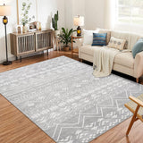 Garvee Large Moroccan Area Rug, 9x12 Super Soft Ultra-Thin Boho Indoor Floor Carpet, Anti-Slip Foldable Machine Washable Geometric Rug for Living Room Under Dining Table Home Office House Decor, Grey - Gray