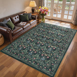 Garvee Washable 5x7 Area Rug Non-Slip Low Pile Stain Resistant Soft Carpet Vintage Floral Oriental Home Decor Green - Green