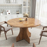 Garvee Round Dining Table 120 cm Adjustable Legs MDF & Metal Storage Shelf Modern Farmhouse Style Apartment Dining Room White - Marron