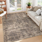Garvee Large Area Rug 10x13 Non-Slip Backing Vintage Distressed Rug, Machine Washable Pearl Velvet Floor Carpet, Low Pile Foldable Rug for High Traffic Areas In Living Room, Bedroom - Red Brown