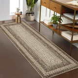 Garvee Bordered Natural 2x8 Runner Rug Machine Washable Hallway Runner Rug Entryway Long Runner Carpet Braided Printed Throw Mat Non Slip Kitchen Mat Living Room Rustic Carpet for Bedroom Dining Room - Natural