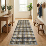 Garvee Tartan Plaid Washable Rugs 2x10 Runner Non Slip Kitchen Rug Blue for Entryway and Living Room - Blue & Camel