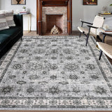 Garvee 6x9ft Vintage Area Rug - Washable Stain Resistant, Traditional Distressed Mat, Retro Floral Print, Foldable Thin Accent Rug, Non-Slip Carpet for Living Room Dining Room Office, Gray - Gray