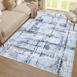 Garvee 5x7 Machine Washable Rug, Soft Modern Abstract Floor Carpet, Non Slip Non Shedding Low Pile Rug, Farmhouse Neutral Decorative Carpet for Living Room Bedroom, Blue - Blue