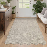 Garvee Faux Braided Printed Washable Area Rug, Beige Gray 3x5 Scalloped Edge Non-Slip Low Pile Rug for Entryway, Living Room, Bedroom & Playroom - Beige Gray
