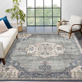 Garvee Washable Area Rug 5x7 Vintage Medallion Distressed Rug Low Pile Indoor Floor Cover Grey Blue Green - Gray/Blue/Green