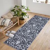 Garvee Traditional Area Rug 2'x6' Foldable Indoor Washable Rug Grey Non-Slip Thin Retro Floral Accent Carpet Mat - Gray