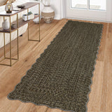 Garvee Imitation Braided Collection-Print Hallway Runner Rug 2x6 Non Slip Washable Indoor Mat, Soft Low Pile, Farmhouse Rustic, Scalloped Edges - Black & Brown