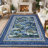 Garvee Washable 4x6 Area Rug Blue Water Lily Pond Floral Rug Non Slip Soft Low Pile Indoor Carpet for Living Room Bedroom - Blue