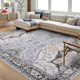Garvee Washable 6x9 Vintage Rug Non-Slip Soft Oriental Floral Low Pile Polyester for Living Room, Bedroom, Dining Table - Gray Blue
