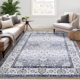Garvee Washable Rugs 5x7 Rug Non Slip Vintage Boho Floral Gray Soft Faux Wool Low Pile Stain Resistant Carpet for Living Room Bedroom Office Nursery Dining Room 5'x7' Grey - Ombre|Gray