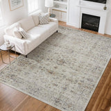 Garvee Area Rug | Rugs for Living Room | Washable – 8x10 Vintage Floral Area Rugs, Soft Cashmere Cotton & TPR Non-Slip Backing Carpet for Bedroom, Bathroom, Dining Room, Kitchen, Entryway & Office - Cyan