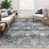 Garvee 10x13 Washable Area Rugs Soft Distressed Vintage Boho Rug for Living Room Bedroom Dark Grey Non Slip Stain Resistant - Dark Gray