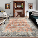 Garvee Area Rug Floral Washable Carpet Vintage Soft Rugs - Brick Red