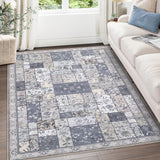 Garvee 9x12 Area Rugs Machine Washable Rug Large Boho Living Room Rugs Bedroom Area Rug Soft Large Vintage Bohemian Rugs Distressed Area Rug Non Slip Low Pile Floor Carpet, Grey - Brown & Khaki