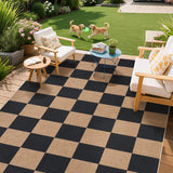 Garvee 6x9 Washable Indoor Outdoor Area Rug, Black & Brown Checkered Easy Jute Rug with Non-Slip Backing, Low Pile Rug for Living Room Patio - Brown-Checkerboard-1