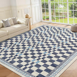 Garvee Area Rug 8x10 Blue Modern Abstract Checkered Carpet Non-Slip Low Pile Stain-Resistant Machine Washable for Dining Bedroom Living Room Office - Blue