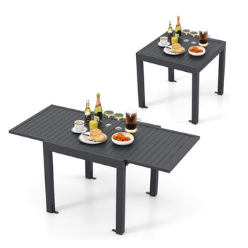 Garvee Aluminum Expandable Patio Table, Extendable Outdoor Dining Table Set for 4-6 with Aluminum Slat Tabletop for Backyard, Deck, Porch, Dark Grey